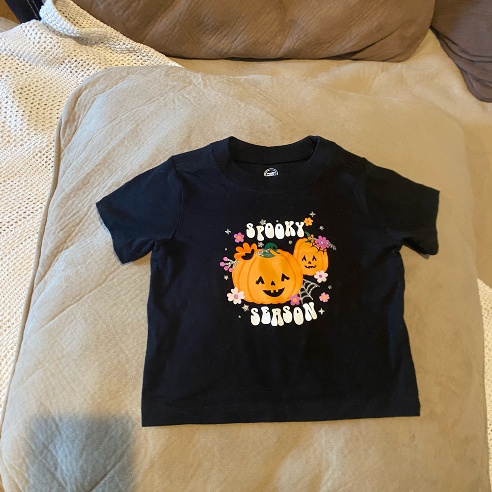 wonder nation Black Tee with Orange Pumpkin Halloween Graphic